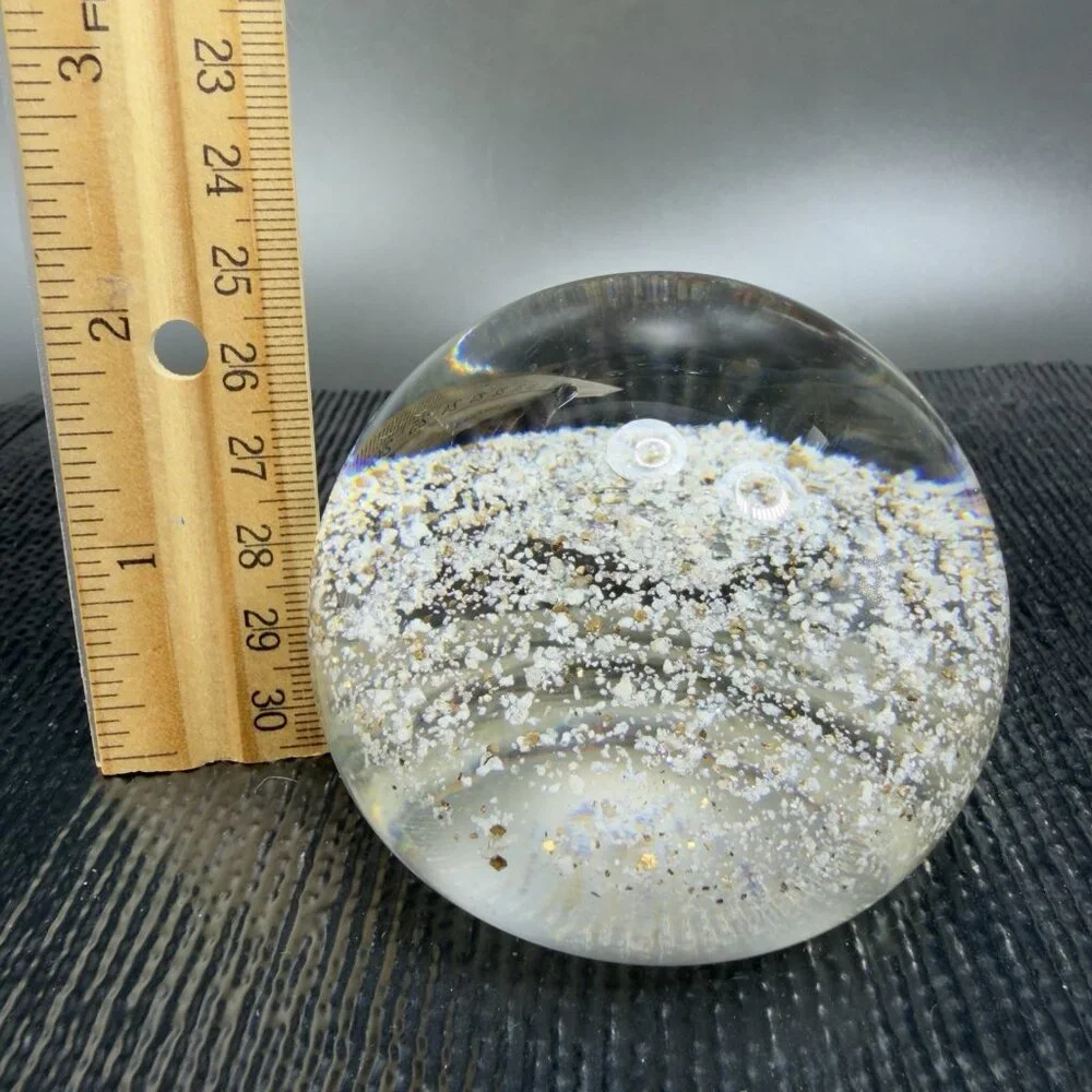 Hand Blown Italian Murano Art Glass Paperweight‎ Dome With Sparkles Center Glass